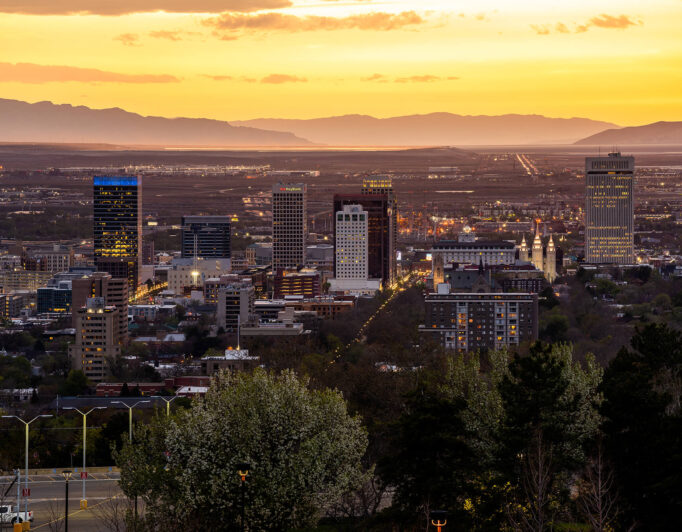 Sunset-from-Campus-8_2000-682×532 skyline of Salt Lake City at sunset