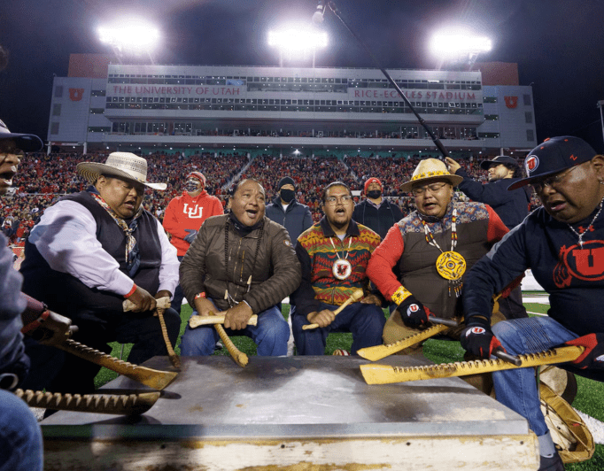 University-of-Utah-looking-to-make-tuition-free-for-most-Native-students-682×532 a group of native American performers with percussion instruments