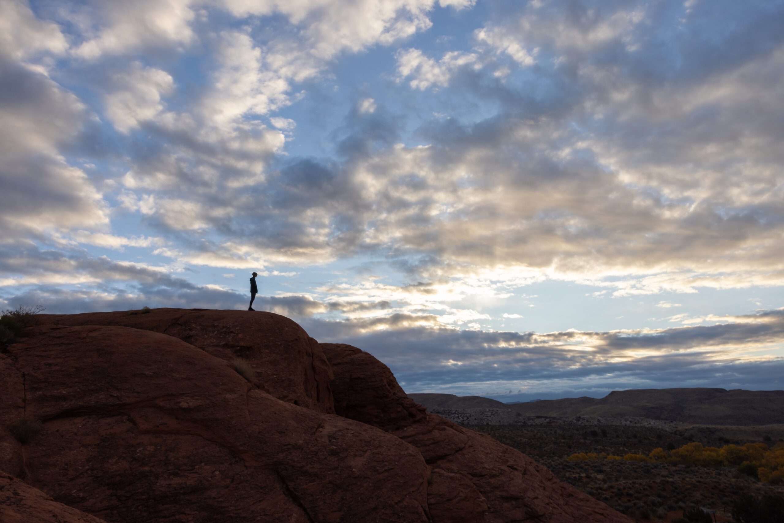 a vista in southern Utah with a student on a large red rock in the distance