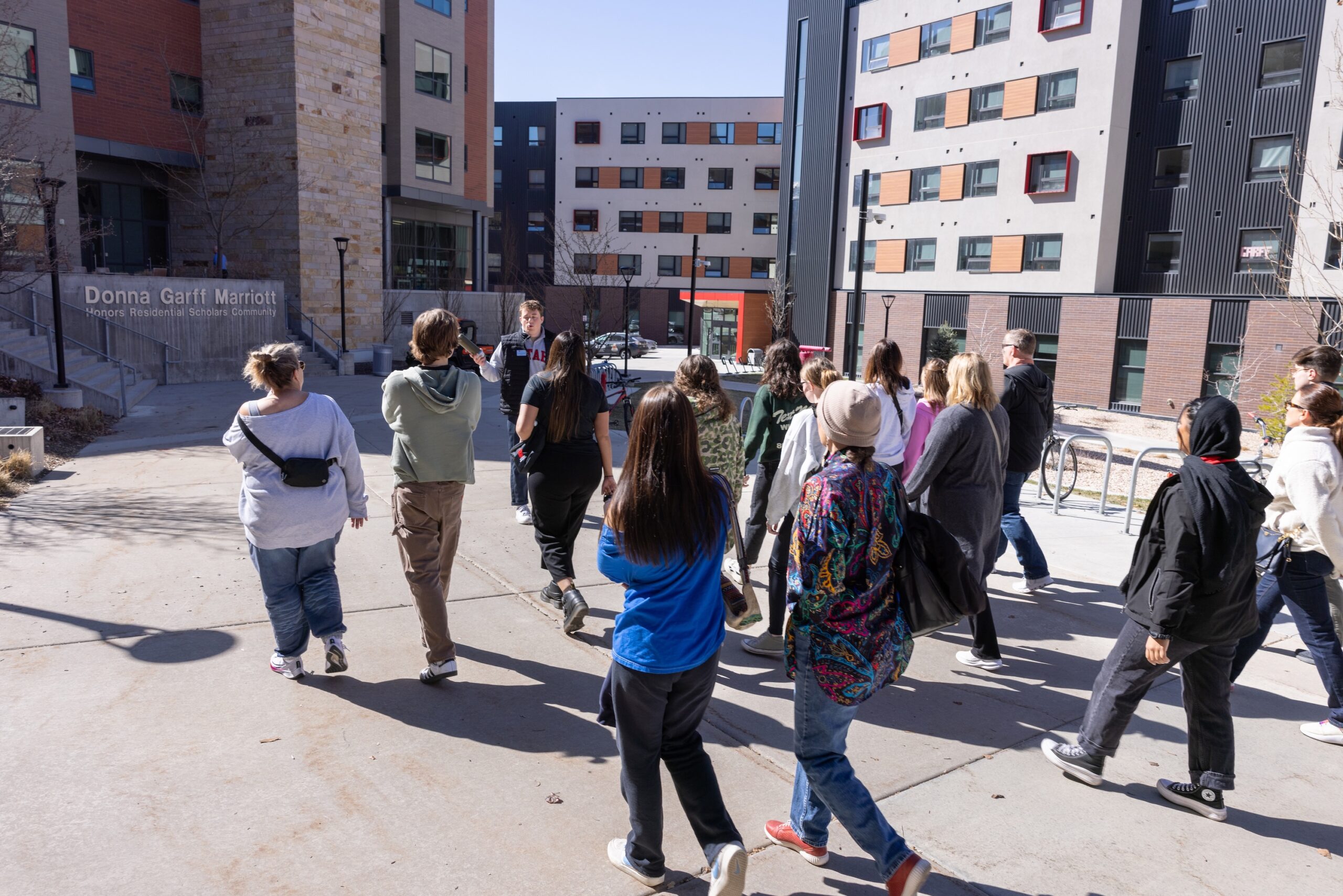 an orientation group getting a tour of campus